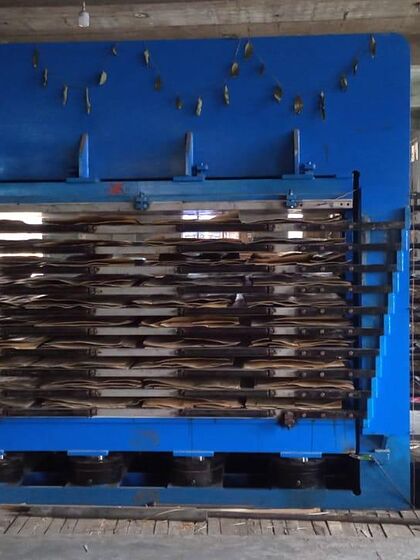 Plywood press installation at customer factory